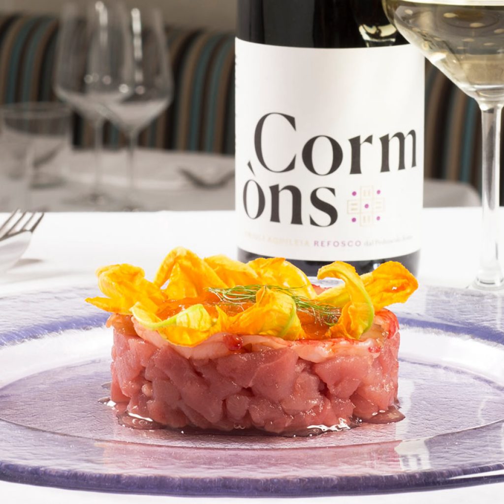 tartare pesce fiori di zucca ristorante la plancia milano dettaglio