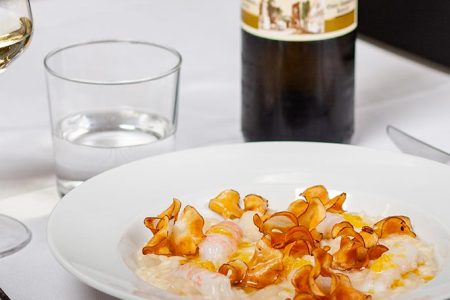 riso mantecato con scampi la plancia